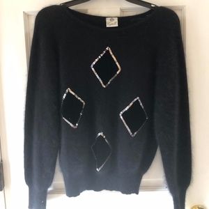 European Fashion - Black Mohair Sequins Sweater